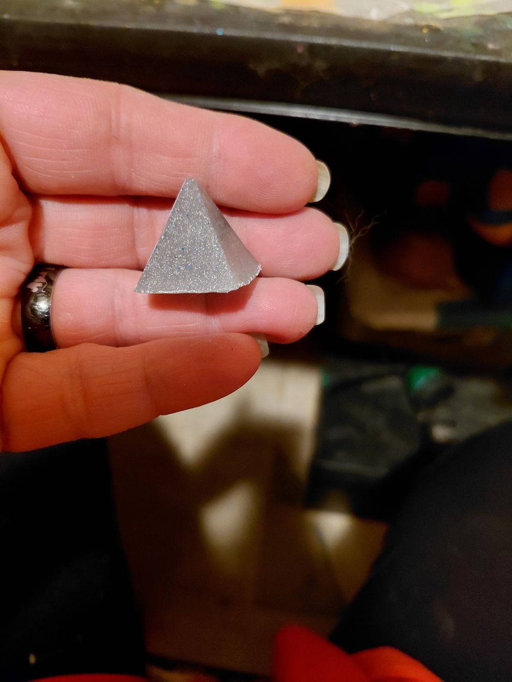 Handheld Gray Decorative Pyramid Accent